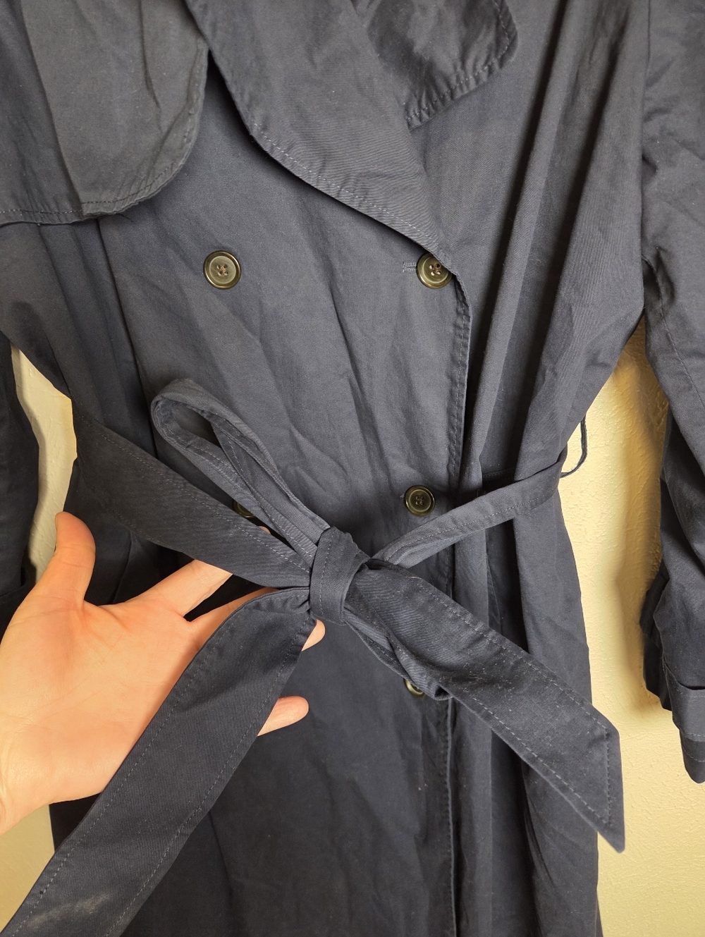 Banana Republic Classic Cotton Twill Trench Preppy Navy Lined 804230 Women's XL - Picture 7 of 15